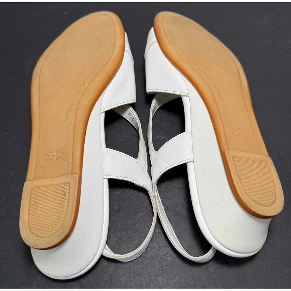 SAS Wedge Sandals Womens 9.5 N White Leather Tripad Comfort Slingback B9 219290